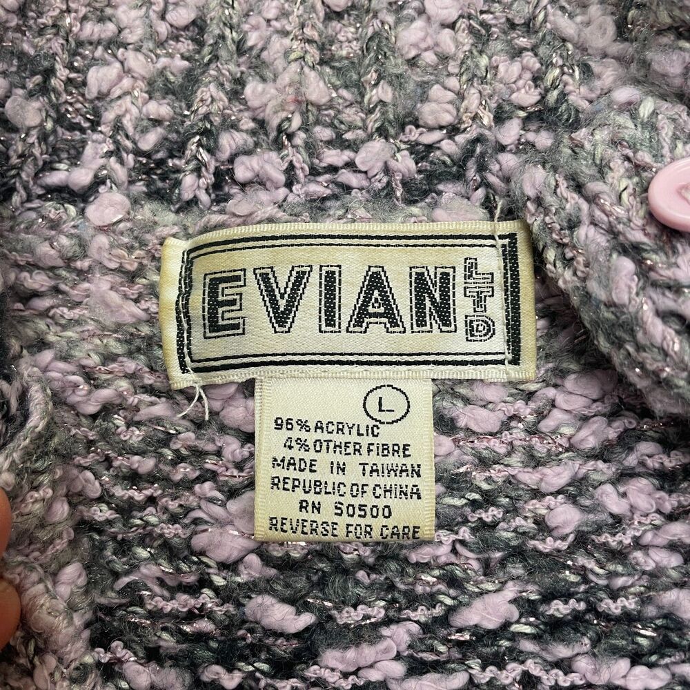 Evian Vintage Chunky Knit Sweater Womens Large Pink 1/2 Button Up Mock Casual - Picture 4 of 12